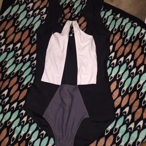 white black and grey one piece bathing suit